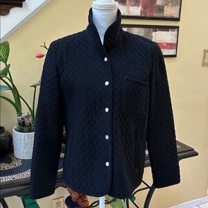 Talbots Woman’s Black Quilted Silver Snap Button Stand Up Collar Barn Jacket Med